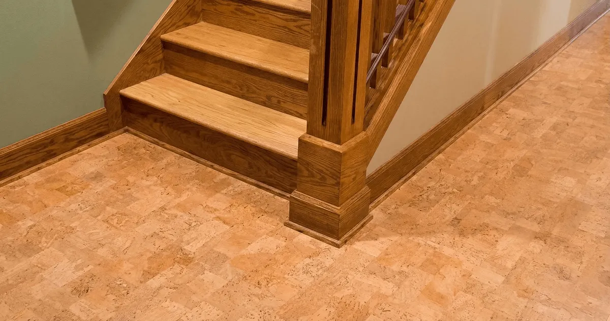 End of a staircase with cork flooring in Clearwater, FL